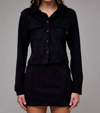 Hidden - Suede Shrunken Button-up Shirt