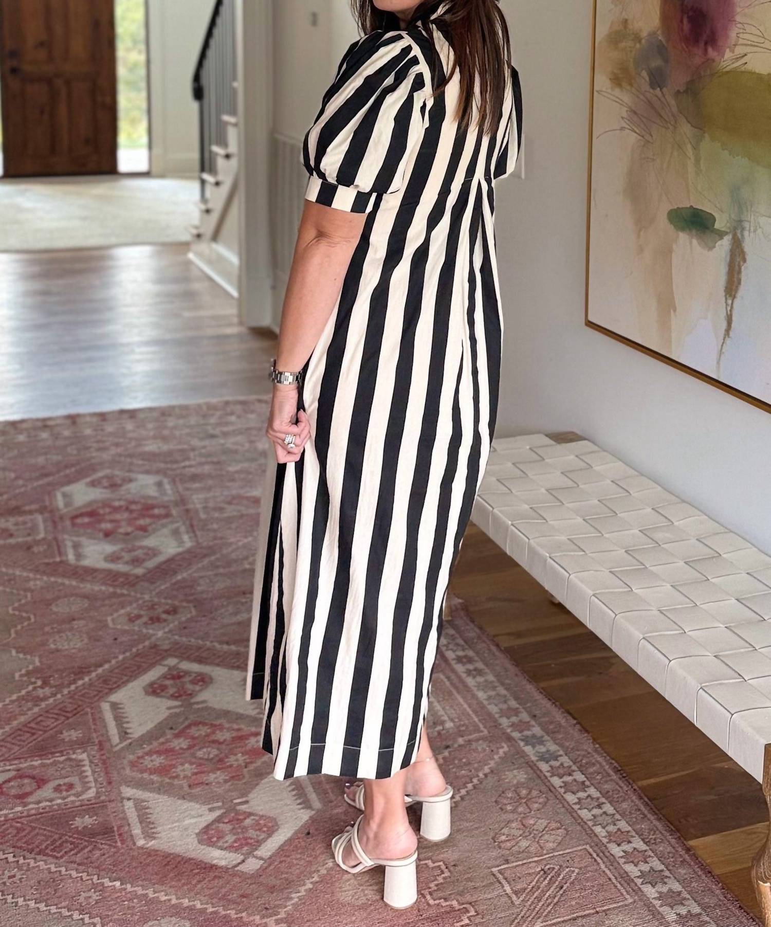 PINCH Monochrome Midi Dress in black stripe - women's dress - alternate view