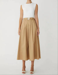 js71 Two Tone Midi Dress With Belt in beige white - women's dress