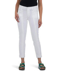 KUT FROM THE KLOTH Amy Crop Straight Leg- Roll Up Fray Jean in optic white - women's jeans