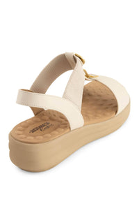 Andrea Women's T-strap Wedge Sandal in white - women's sandal - detail view