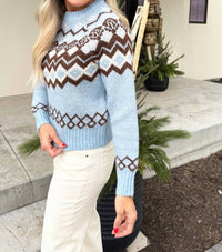 current air Fair Isle Crew Neck Sweater in smoke blue multi - women's sweater - detail view