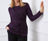 Karen Kane Long Sleeve Metallic Knit Side-tie Top - Petite in eggplant - women's long sleeve top - view 5