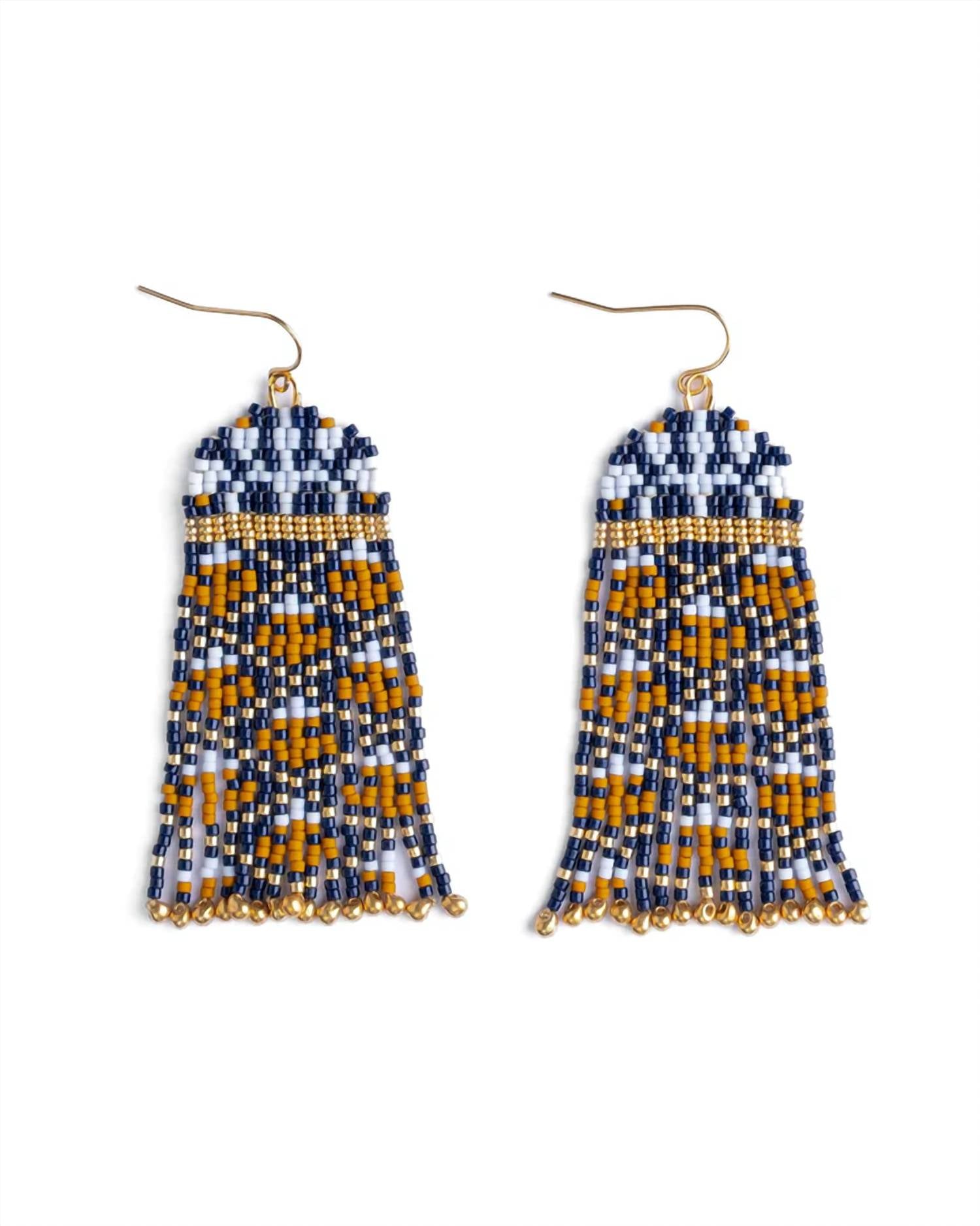 Mayana Designs Women's Brocade Garden Earrings in blue mustard - women's jewelry