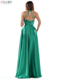 COLORS DRESS A-line Satin Gown in emerald - women's dress - detail view