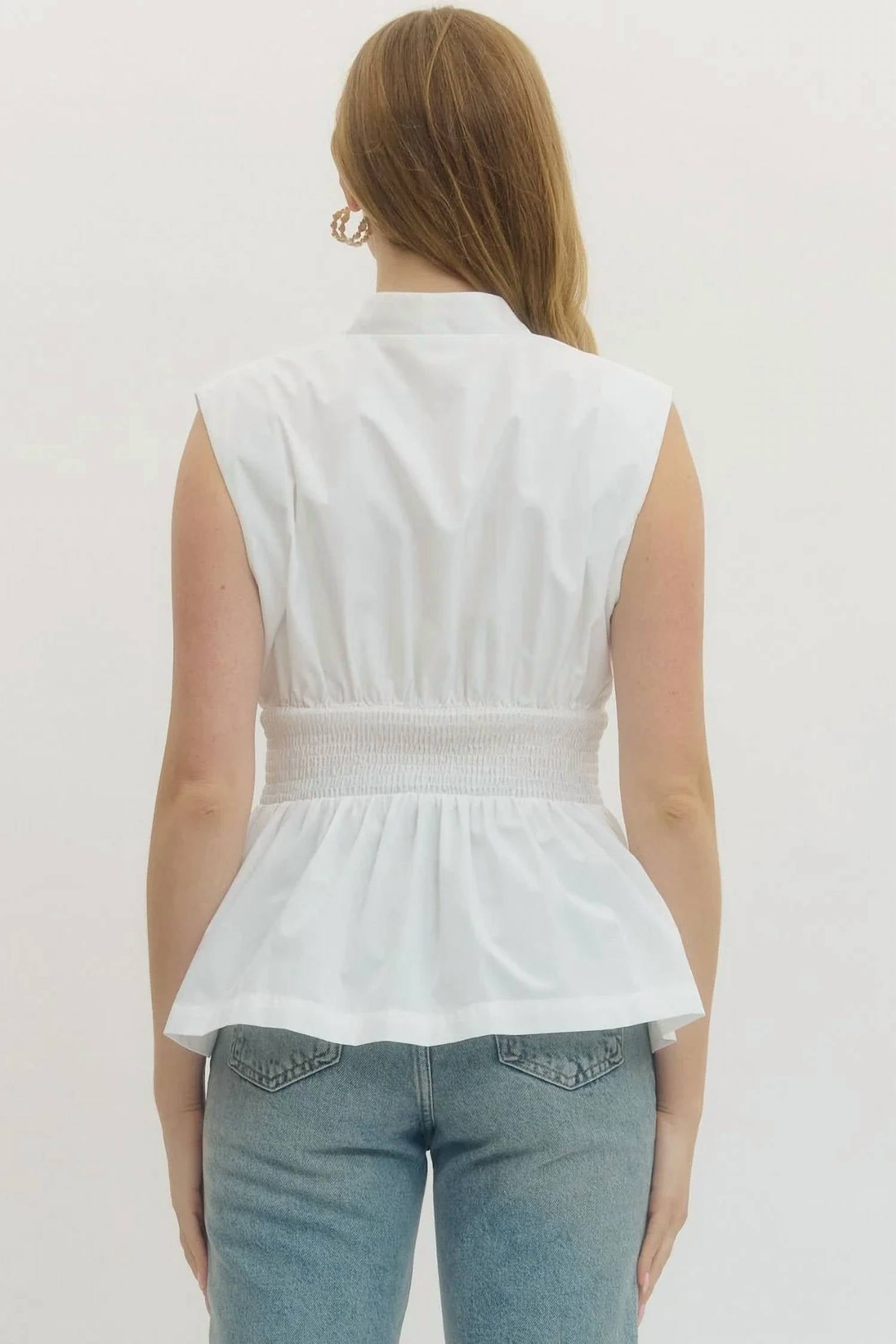 Entro - Polished Peplum Zip Front Top