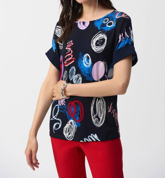 Joseph Ribkoff - Silky Knit Abstract Print Boxy Top