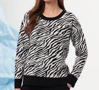 french kyss Zebra Print Scoop Neck Top in black white - women's long sleeve top