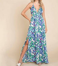 Rolypoly - Deep V Neck Boho Maxi Dress