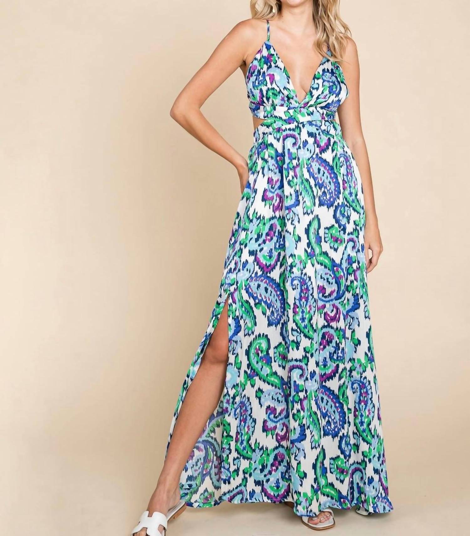Rolypoly - Deep V Neck Boho Maxi Dress