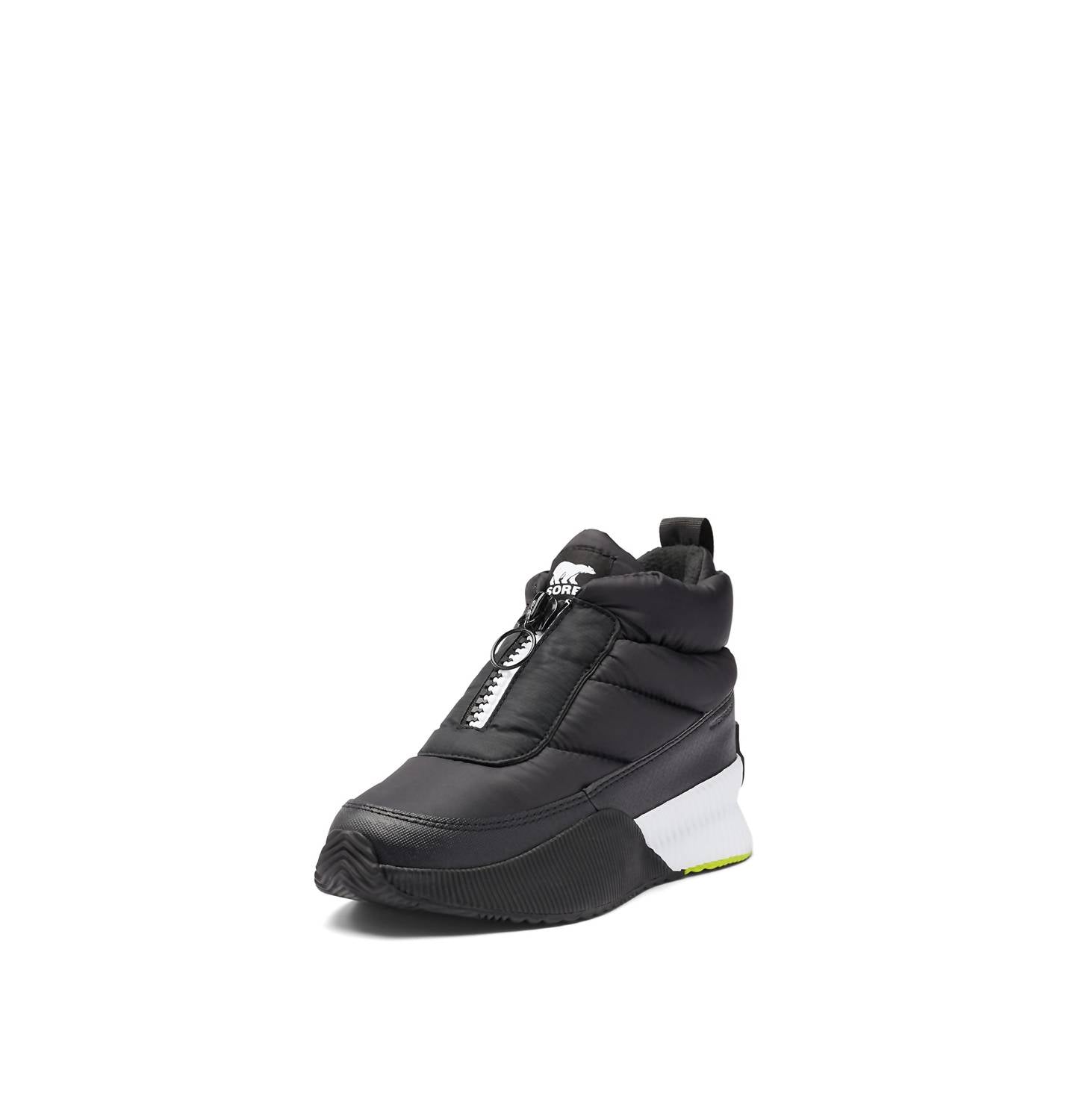 SOREL Women's Out 'n About Puffy Zip Waterproof Boot in black - women's shoe - detail view