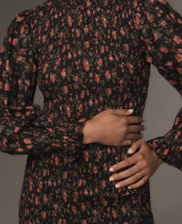 RHODE Women's Eliza Smocked Midi Dress in ink morlaix fleur - women's dress - view 4