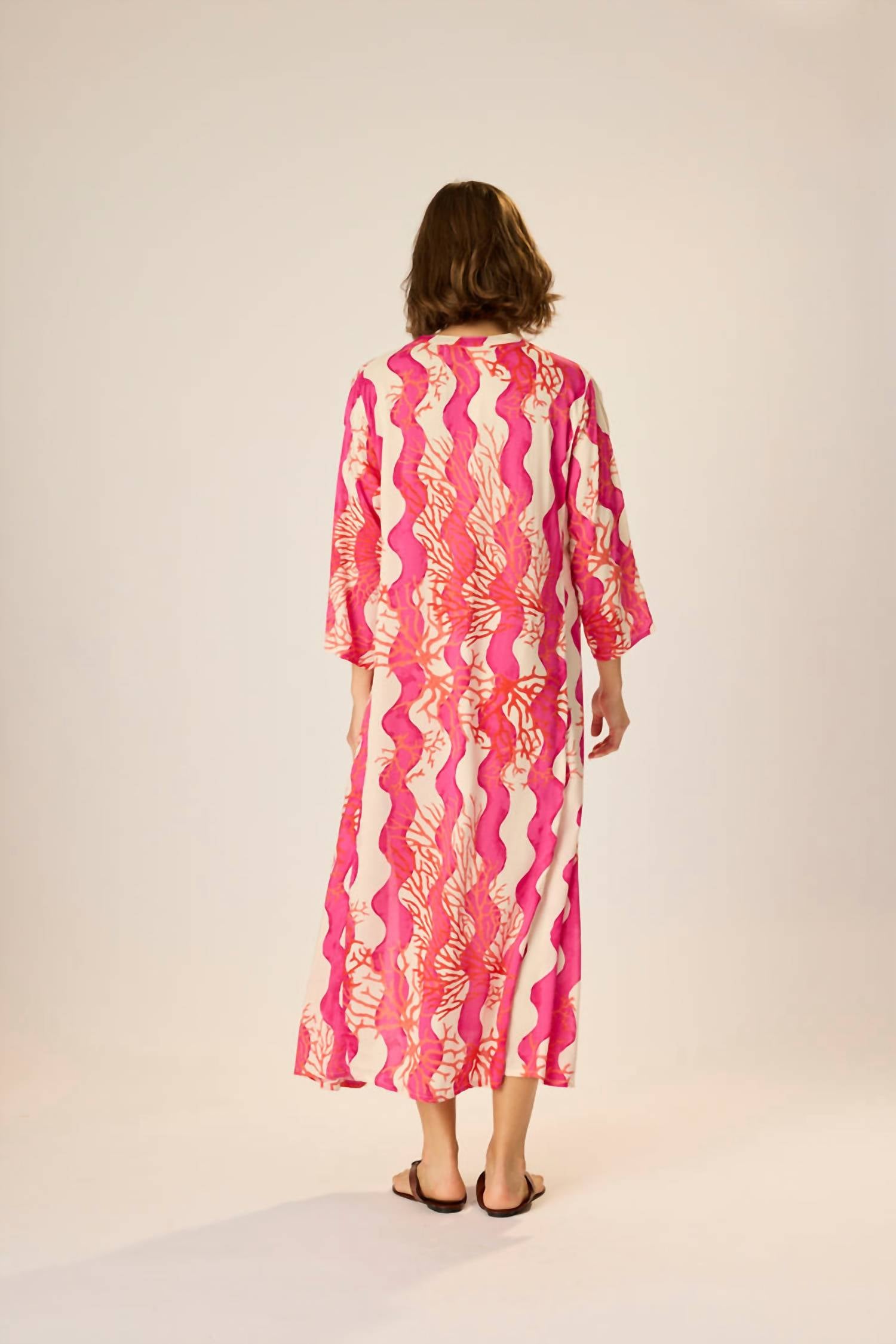 natalie martin Isobel Dress in coral wave fuchsia - women's dress - detail view