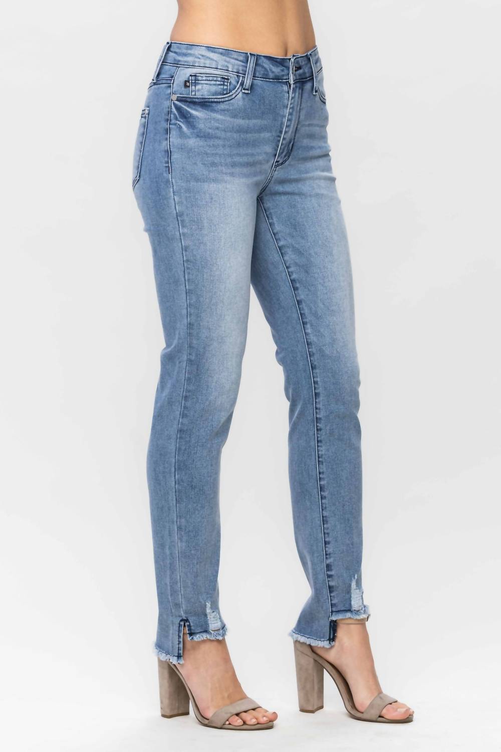 Judy Blue Mid Rise Cool Denim Sustainable Relaxed Fit in blue - women's jeans - alternate view