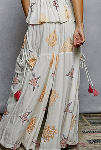 POL Star Embroidery Tassel Pocket Wide Leg Pants in ivory - women's pants - detail view