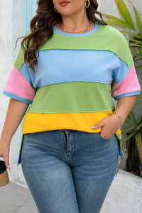 Dear Lover - Color Block Exposed Seam Patchwork T Shirt - Plus