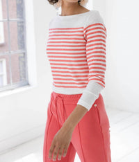 yest Renate Striped Sweater in off white coral - women's sweater