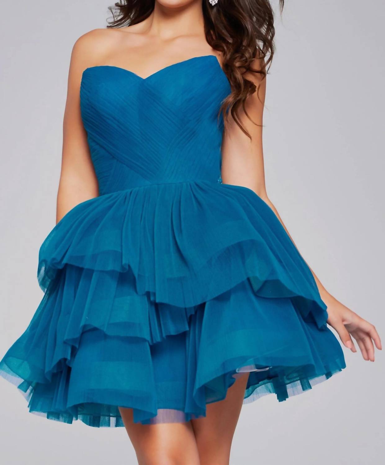 Jovani - Tulle Short Strapless A-line Dress