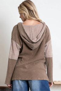 Blue Velvet - MULTI FABRIC LACE INSET HOODED TOP