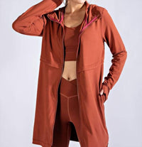 RAE MODE Long Hooded Active Jacket in dark terracotta - women's jacket - view 5