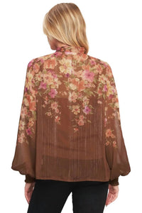 Flying Tomato - Floral Tie Neck Blouse