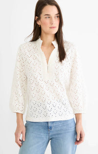 Nic + Zoe - Eyelet Ruffle Neck Shirt
