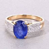 Diana M Jewels Women's Oval Natural Ceylon Blue Sapphire Fashion Ring (2.89 Ct) - Signature in 18k yellow gold - women's jewelry - detail view