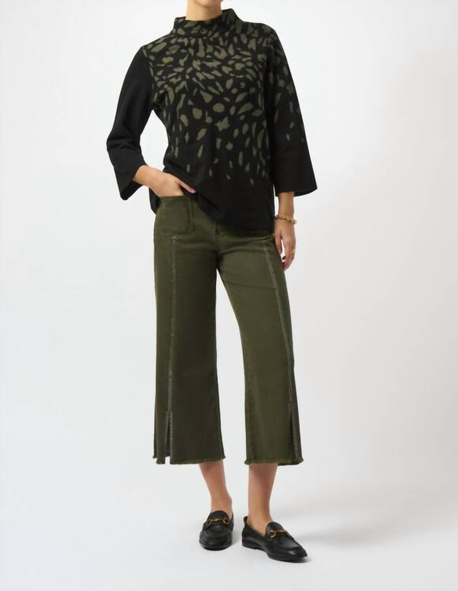 Joseph Ribkoff - Wide Leg Crop Trousers With Embellished Front Seam