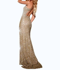 JOVANI Zoey Long Formal Prom Dress in gold - women's dress - detail view