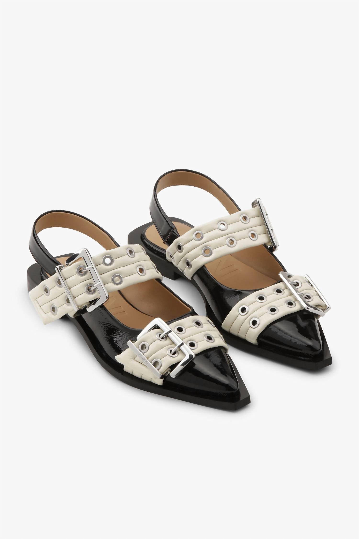 Ganni - Black and Ivory Feminine Buckle Ballerinas