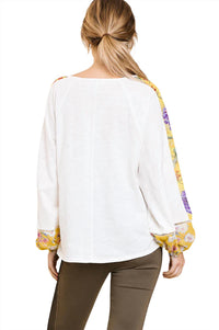 Umgee - Sheer Floral Puff Sleeve Knit Top