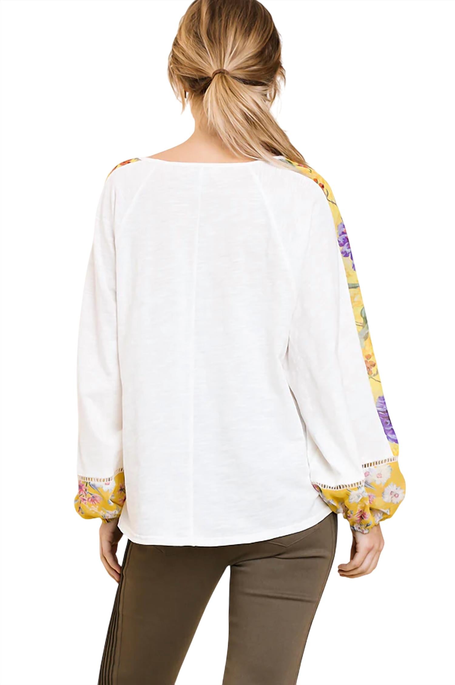 Umgee - Sheer Floral Puff Sleeve Knit Top