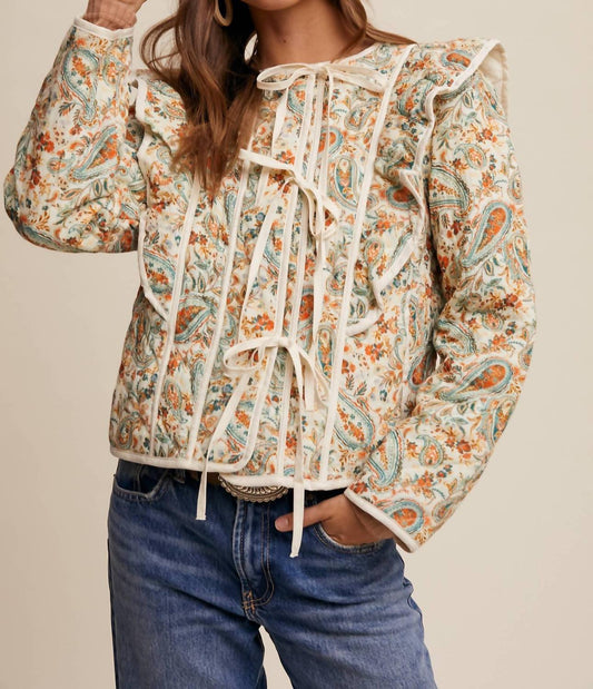 Listicle - Women's Quilted Paisley Tie Front Jacket