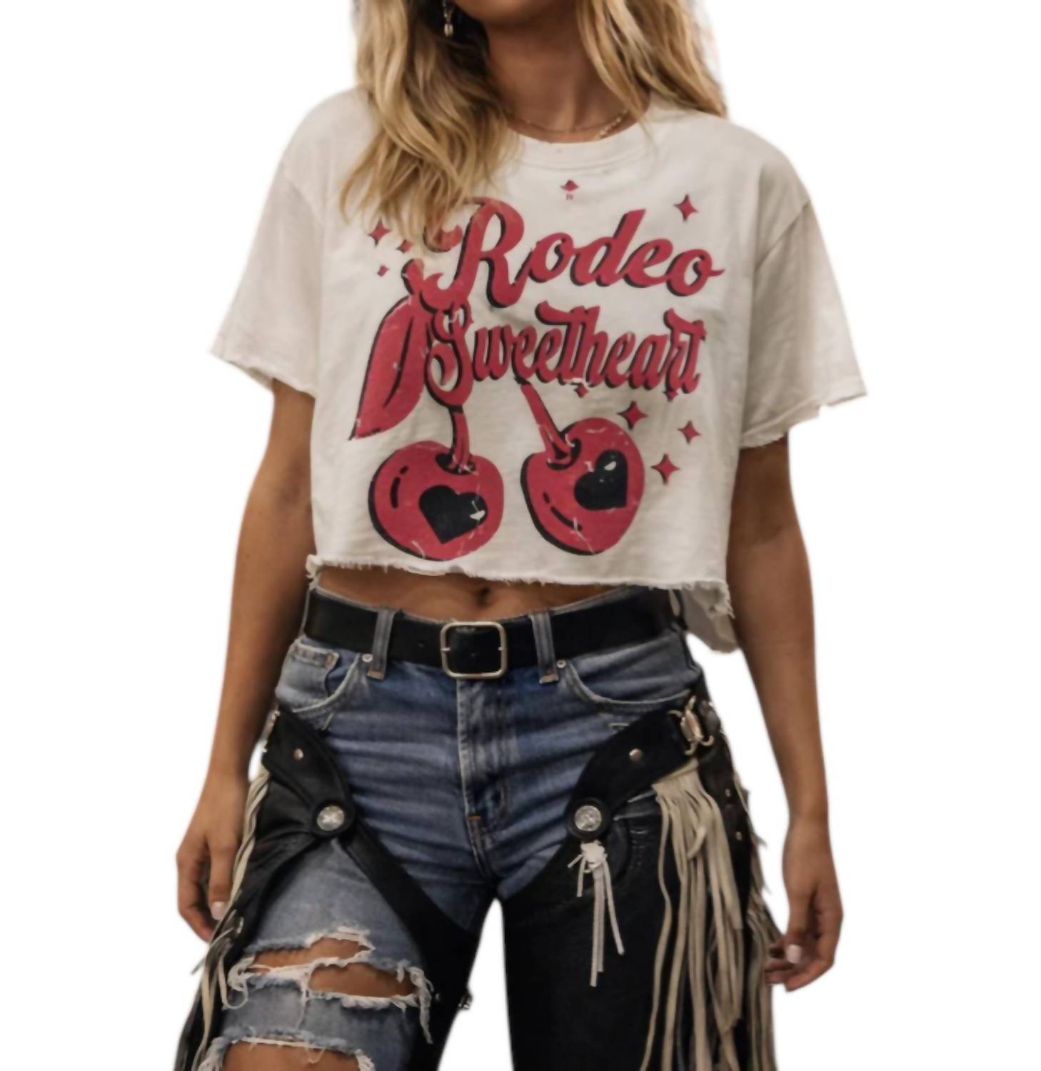 Country Deep Rodeo Sweetheart Crop Graphic Tee in natural - women's shirt