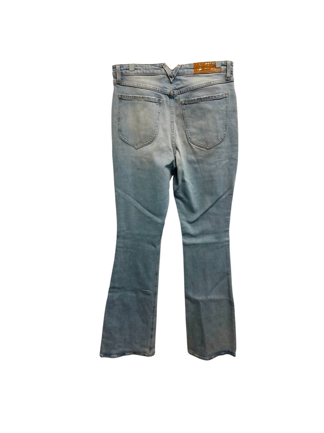 SPRWMN Pre-loved Women's Micro Flare Jeans in faded light blue - women's jeans - detail view