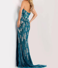 JOVANI Beth Long Formal Prom Dress Gown in teal - women's dress - detail view