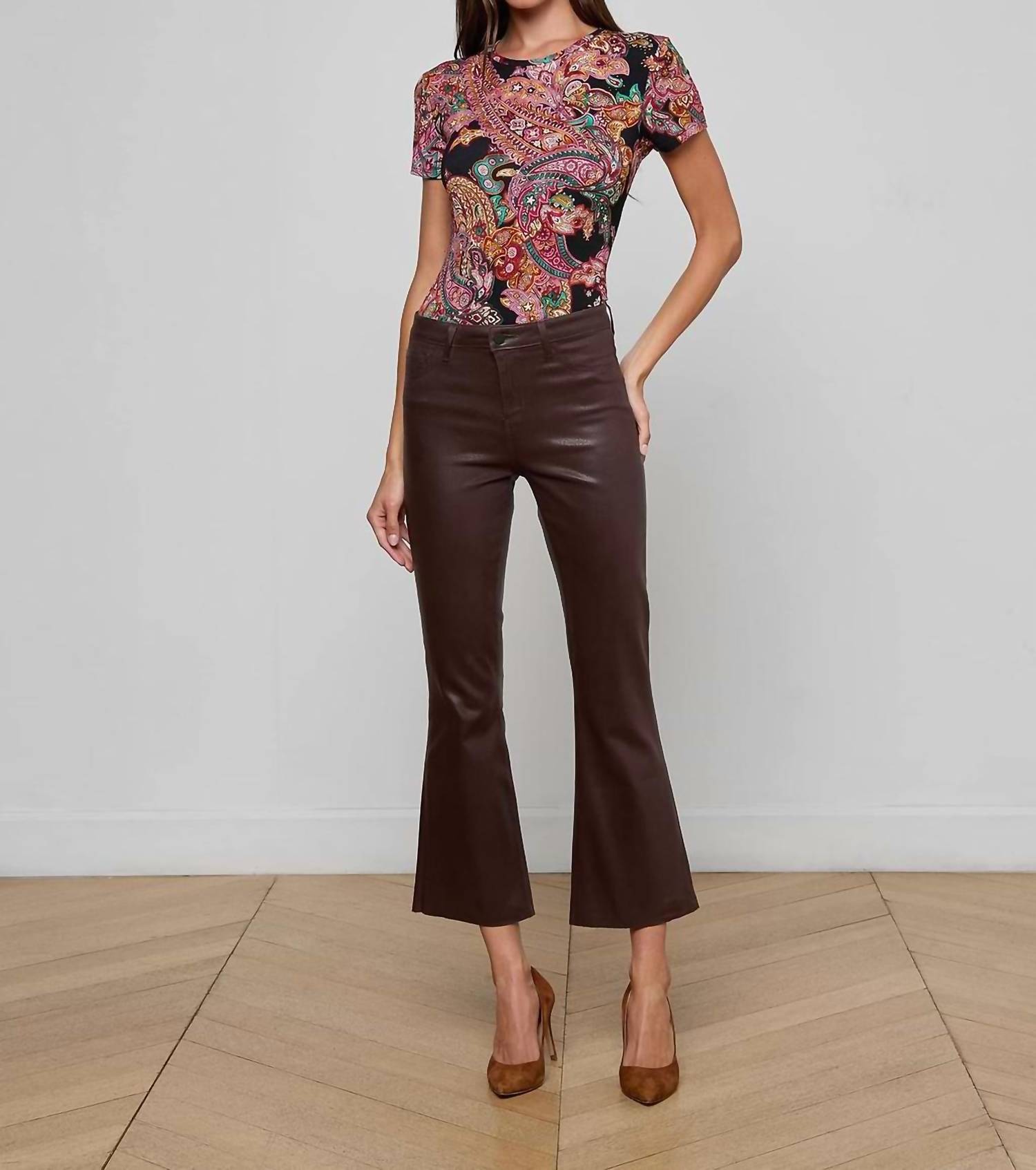 L'Agence Kendra Cropped Jeans in chocolate coated - women's pants