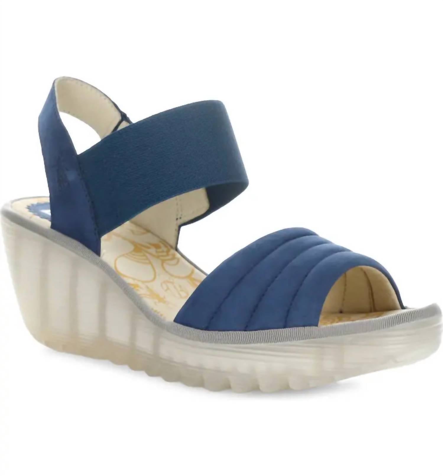 FLY LONDON Women's Yiko Wedge Sandals in blue - women's shoe