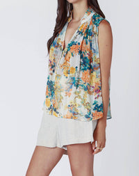 Dex - Burst Sleeveless Button Front Blouse