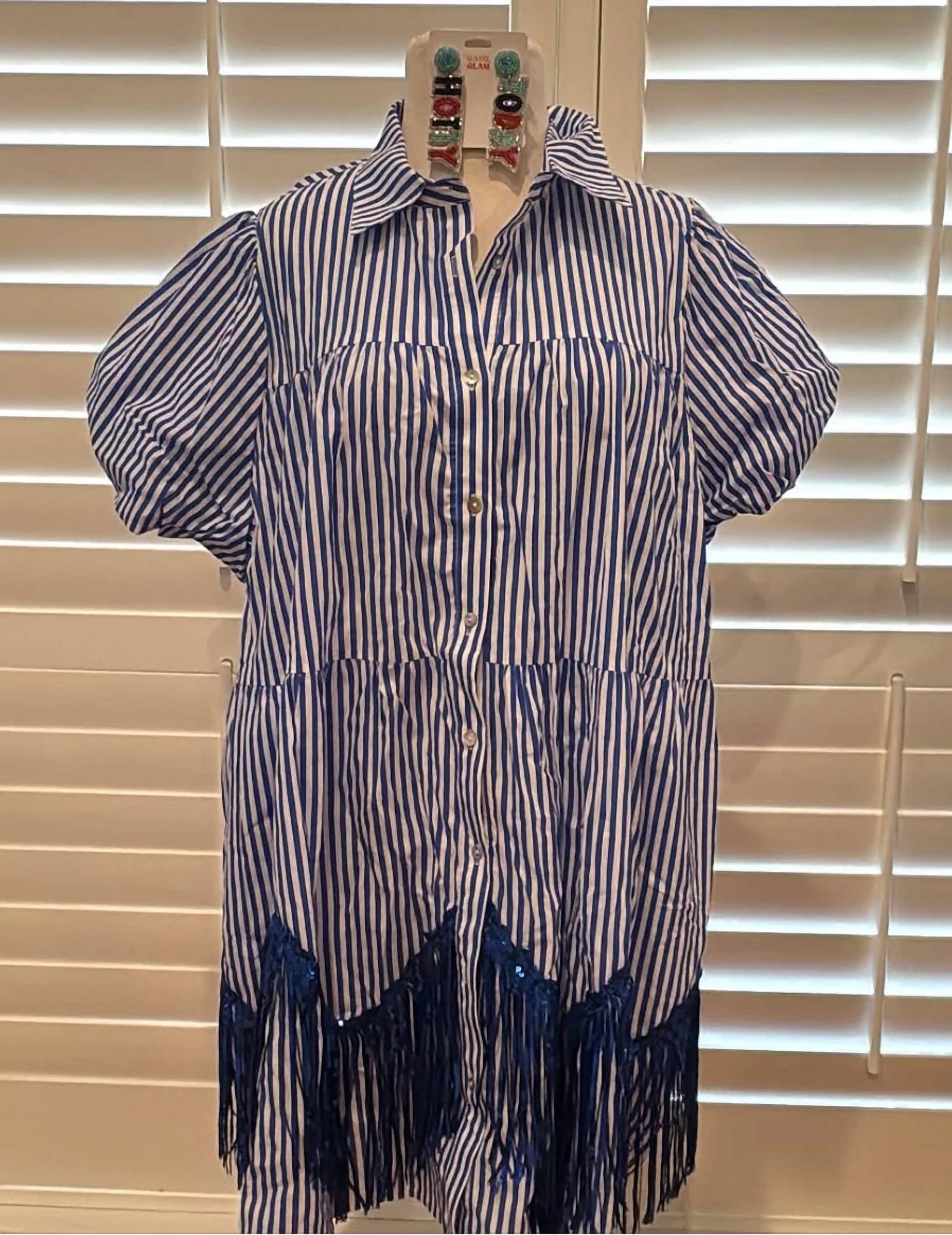 Mustard Seed - Women's Pin Strip Sequin and Fringe Dress