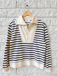 XIRENA Women's Kat Collared Stripe Sweatshirt in natural stripe - women's top