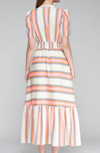 Vilagallo Leila Maxi Dress in neon stripe - women's dress - detail view