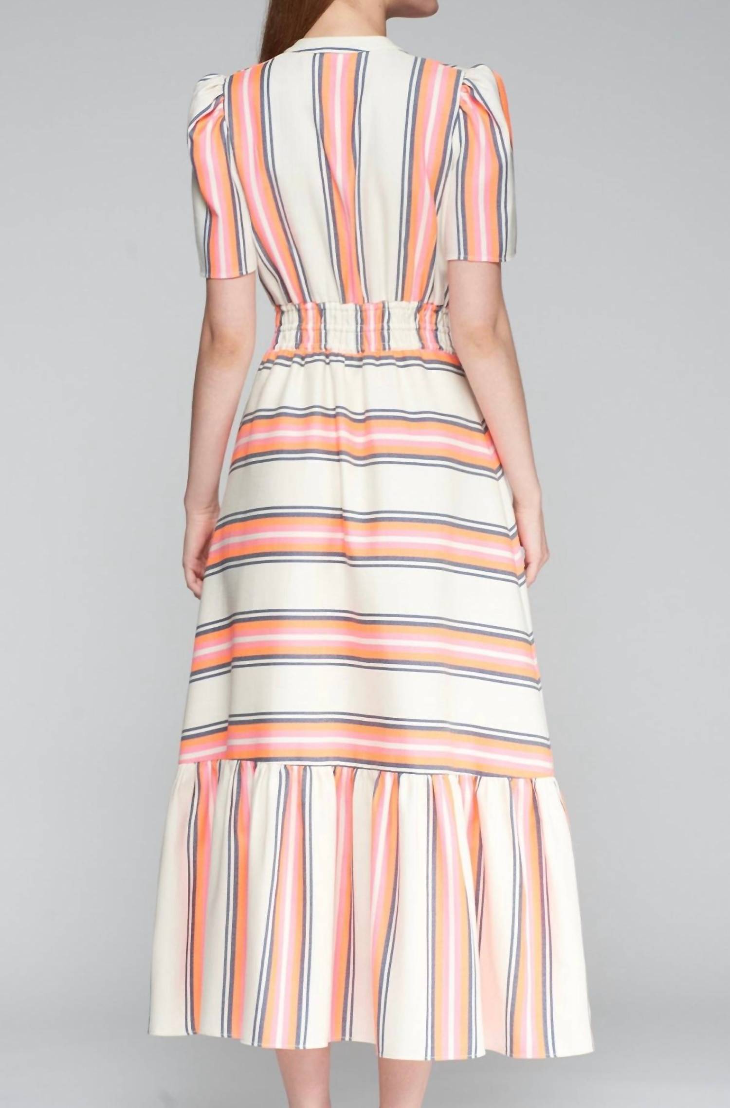 Vilagallo Leila Maxi Dress in neon stripe - women's dress - detail view
