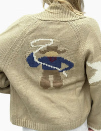 Pink PINEAPPLE Vintage Cowboy Varsity Cardigan in camel - women's cardigan - detail view