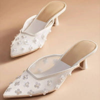 Dolce Vita Women's Clara Pearl Heels in true white daisy mesh - women's sandal