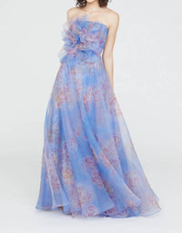 Theia - Kimberley Strapless Printed Organza Gown