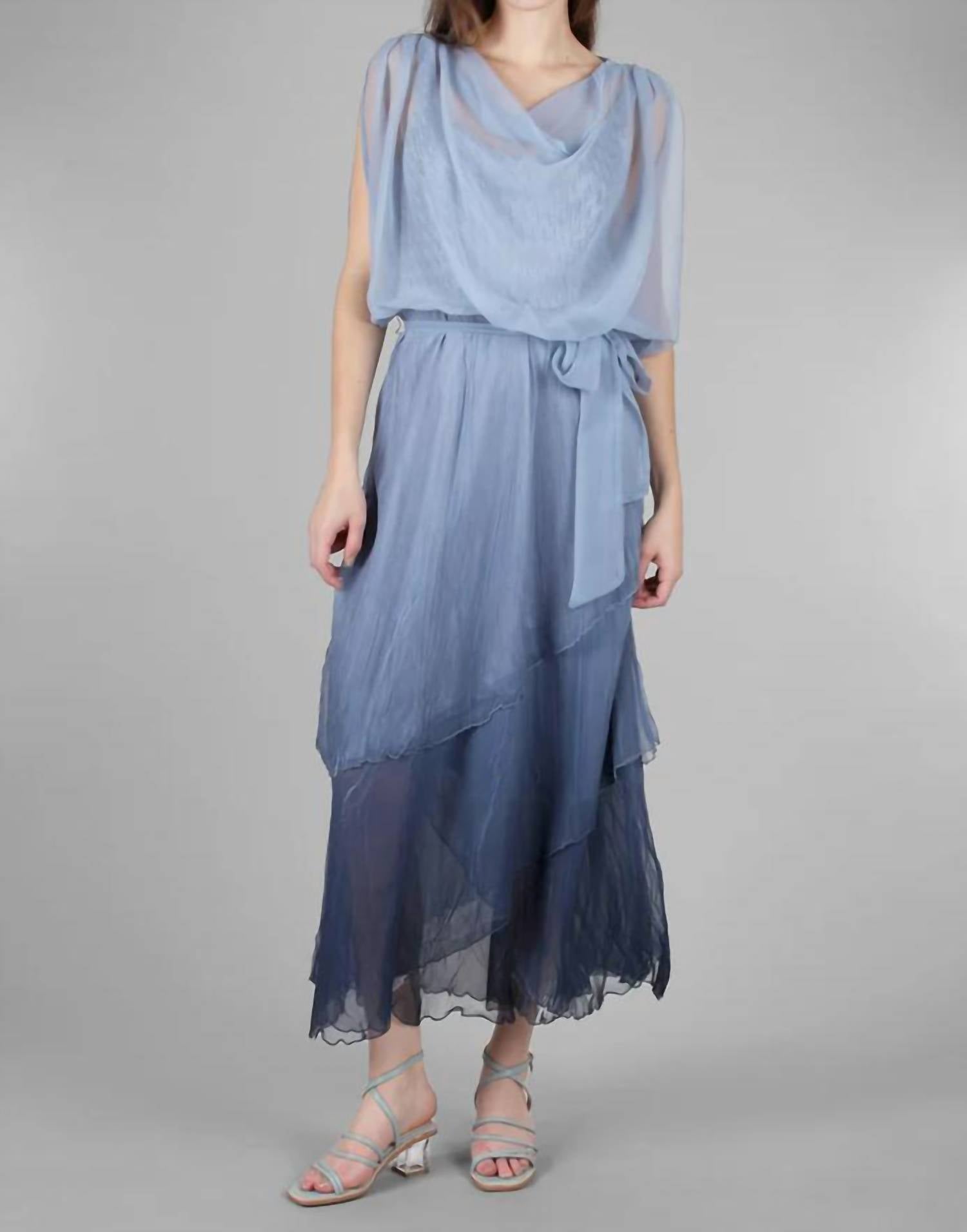 Komarov - Komarov Ombre Cowl Neck Tiered Chiffon Ruffle Dress - Violet Blue