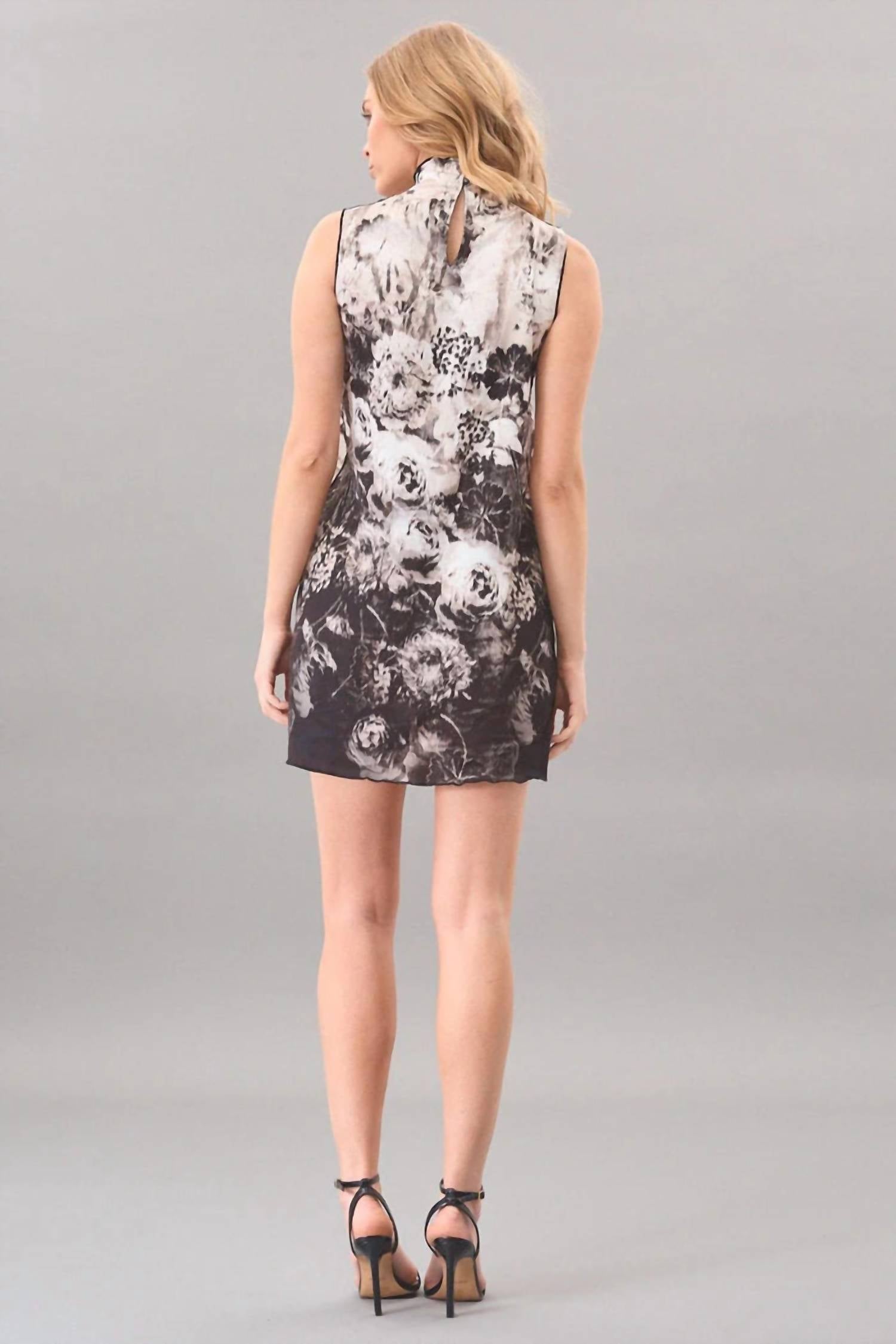 Lola & Sophie - Pixel Roses Funnel Neck Dress