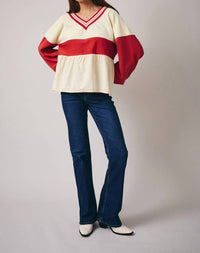 Sunday Edition - Colorblock V Neck Babydoll Top