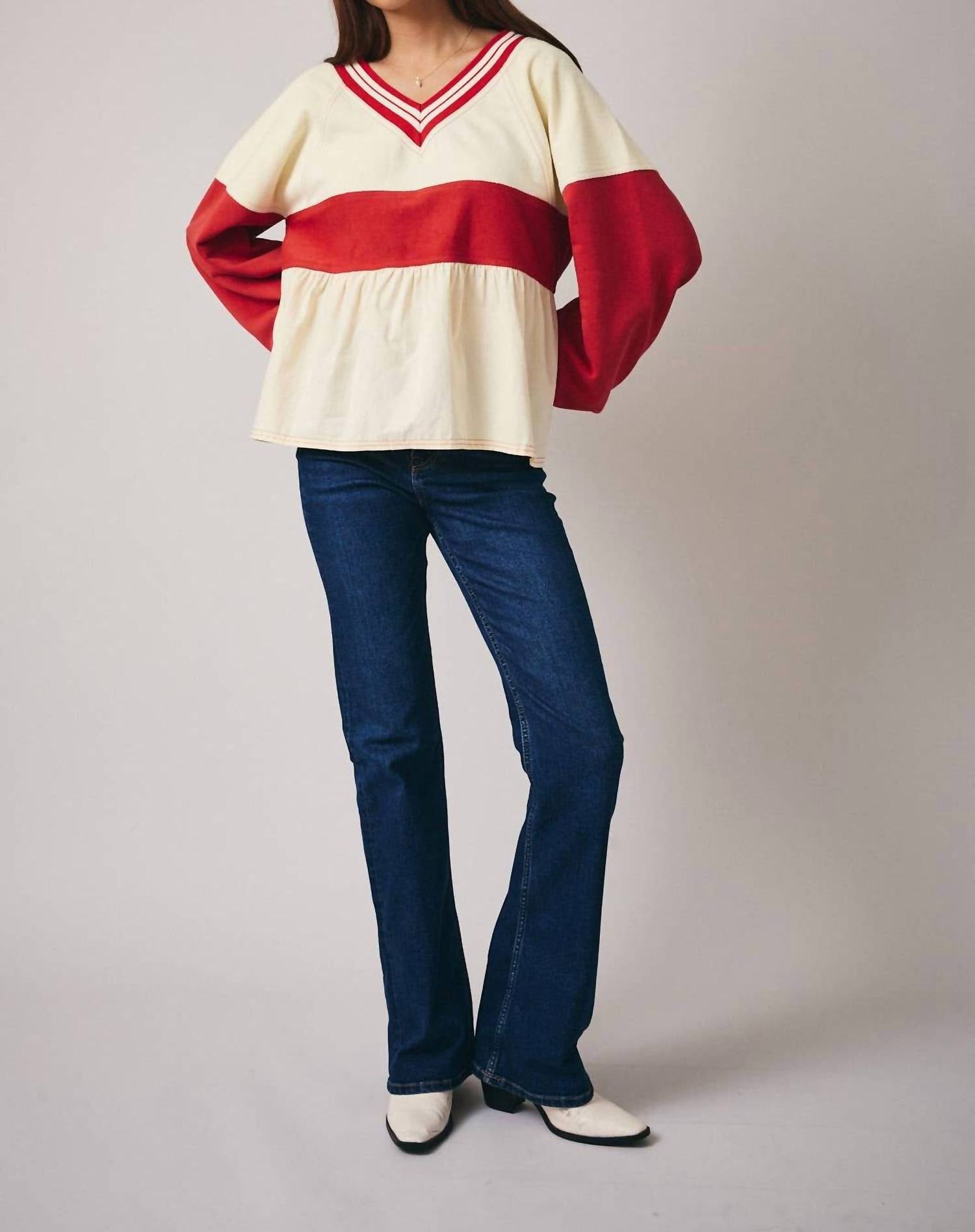 Sunday Edition - Colorblock V Neck Babydoll Top